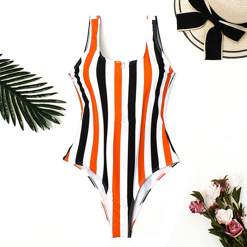 Half Zipper Sling One-Piece Swimsuit NSALS50944