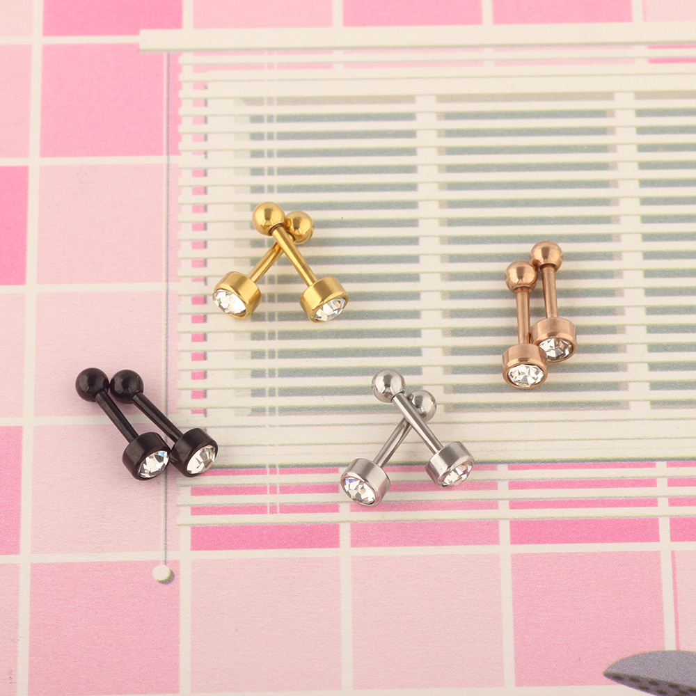 Fashion Solid Color Stainless Steel Inlay Artificial Gemstones Ear Studs 1 Piece