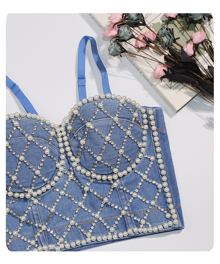 new pearl rhinestone denim camisole NSQG63622