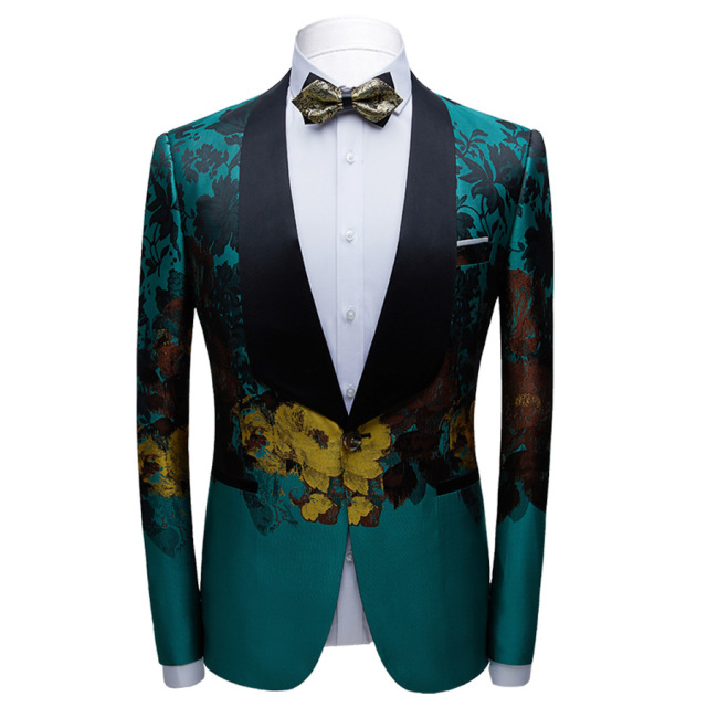 Men’s suit coat casual slim green print suit