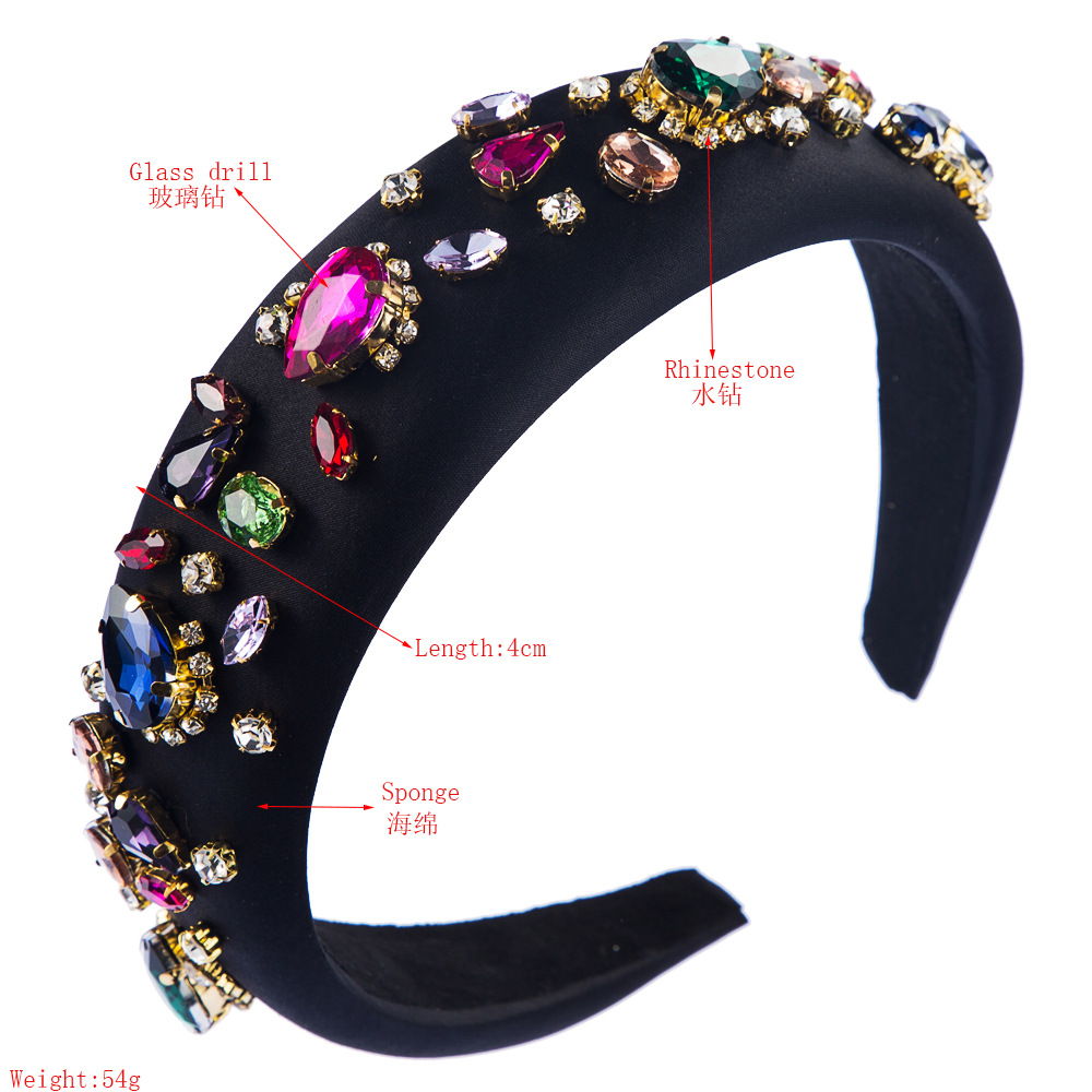 Fashion Colorful Thin Sponge Hair Hoop Ladies Gemstone Color Rhinestone Super Flash Headband display picture 1