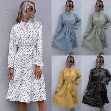 spring new horn long-sleeved floral v-neck stitching lace dress NSYYF61436