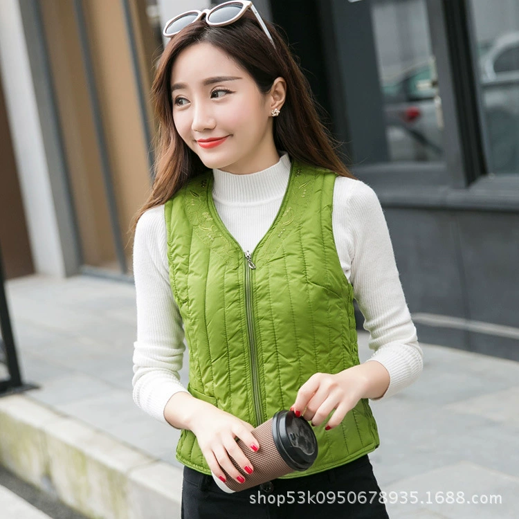 2023 осенне-зимний новый женский пуховый хлопковый жилет, Женский внутренний жилет для людей среднего и пожилого возраста с V-образным вырезом и вышивкой, женский жилет