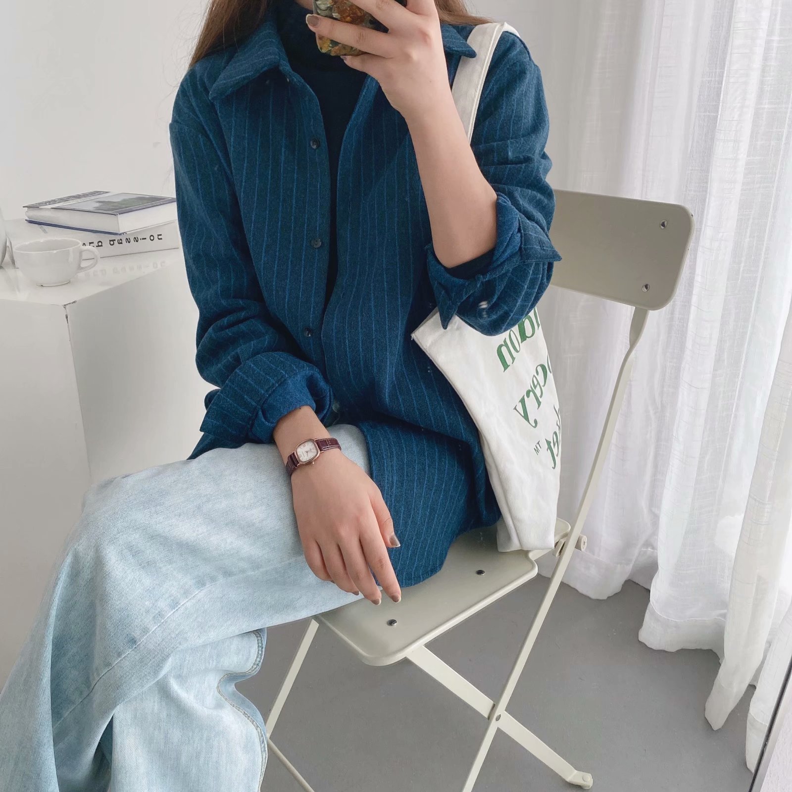 women s striped women long-sleeved loose shirt NSAM5588