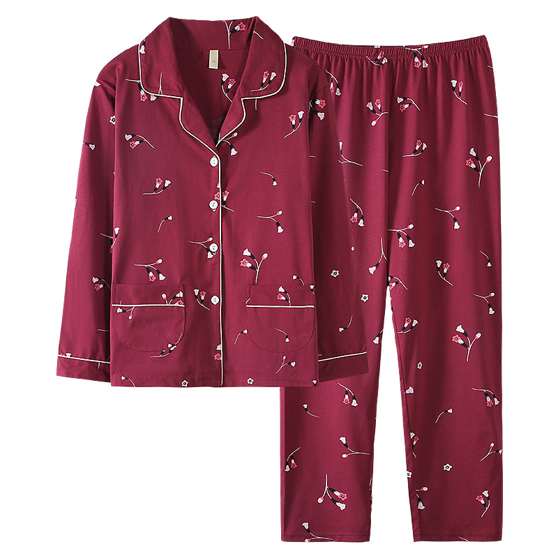 Pijamas de mujer de manga larga 100% algodón primavera y otoño verano mamá de mediana edad Cardigan suegra ropa para el hogar traje de mediana edad y ancianos