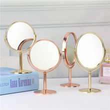 玫瑰金色3寸圓形小號臺式桌面化妝鏡美容珠寶雙面金屬鏡子 可