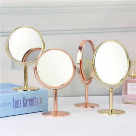 玫瑰金色3寸圆形小号台式桌面化妆镜美容珠宝双面金属镜子 可定制