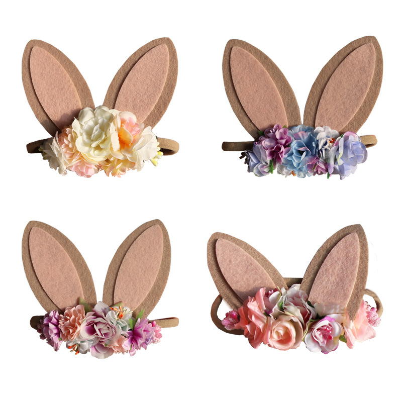 Fashion Bunny Ears Flower Cloth Hair Band 1 Piece display picture 1