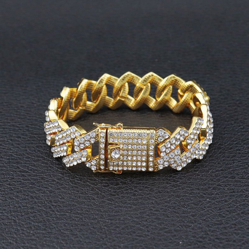 Widened hip hop Diamond Bracelet Men's exaggerated personality bar 20mm Cuban bracelet thick gold chain cross-border