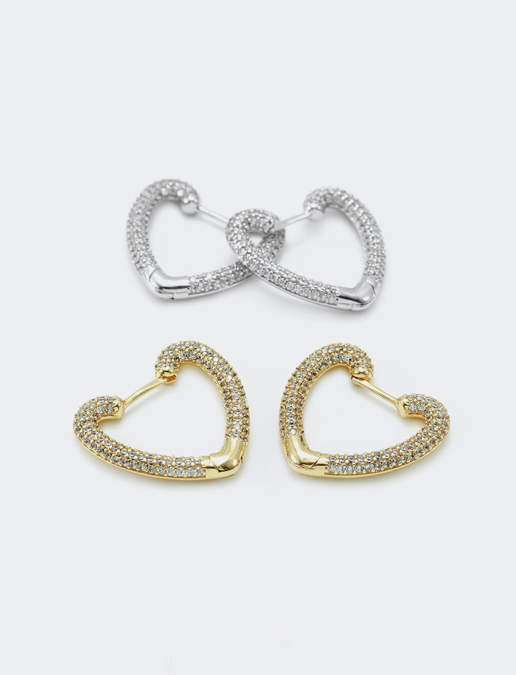 Pendientes En Forma De Corazón De Circonitas Bañadas En Oro De Moda display picture 6