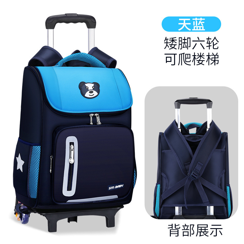 Fábrica de la escuela primaria estudiante carretilla mochila personalizada de tres ruedas de seis ruedas desmontable de doble uso escalera escalada personalizada impresa LOGO