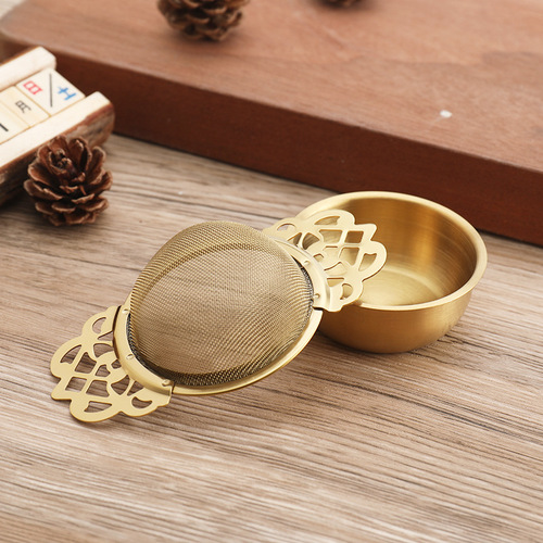 Stainless steel tea filter 304 stainless steel golden double handle tea filter mesh tea filter tea separator accessory