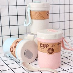 Portable Wheat Soup Cup Breakfast Cup Water Cup Round Plastic Microwave Sealable Soup Can Wheat Straw Cup Wholesale