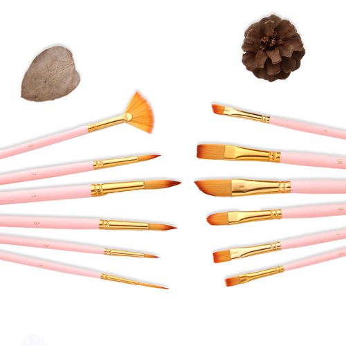 12-piece combination nylon brush set, matte blue rod brush, acrylic oil brush student art supplies