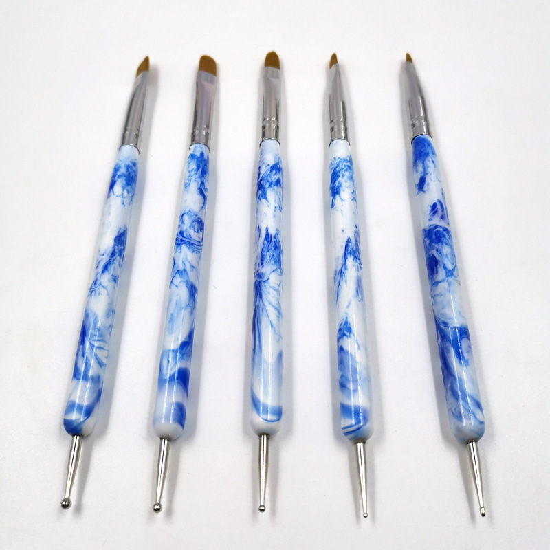 绘尔佳青花瓷美甲双头笔针刷两用笔彩绘美甲笔刷平头光疗笔点钻笔|ms