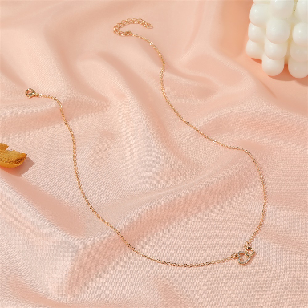 Korean Version Simple And Versatile Love Necklace Temperament Double Peach Heart Pendant Clavicle Chain Romantic Valentine's Day Gift