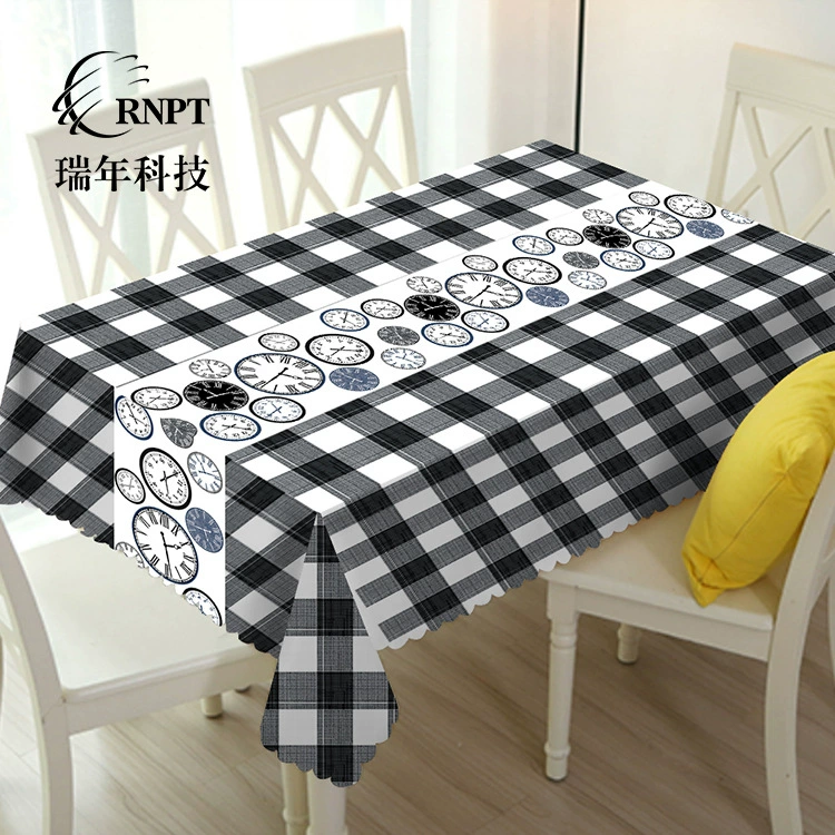 RNPT Ruinan [оптовая продажа производителя] Черно-белый большой клетчатый скатерть будильник с принтом скатерть ПВХ водонепроницаемая скатерть
