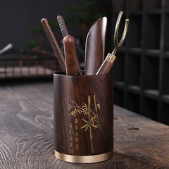 Ebony Six Gentlemen Tea Ceremony Accessories Pen Holder Tea Bucket Kung Fu Brass Whole Solid Wood Log Parts Kung Fu Tea
