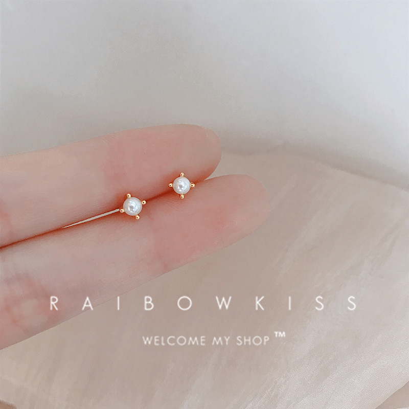 清新迷妳隱形四爪小珍珠耳釘日系輕奢精致氣質少女耳骨釘
