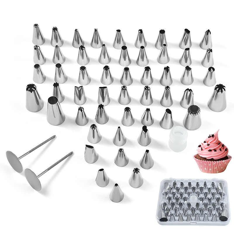 52-Head pastry nozzle suit boxed stainless steel pastry nozzle diy baking tool with converter pastry nail