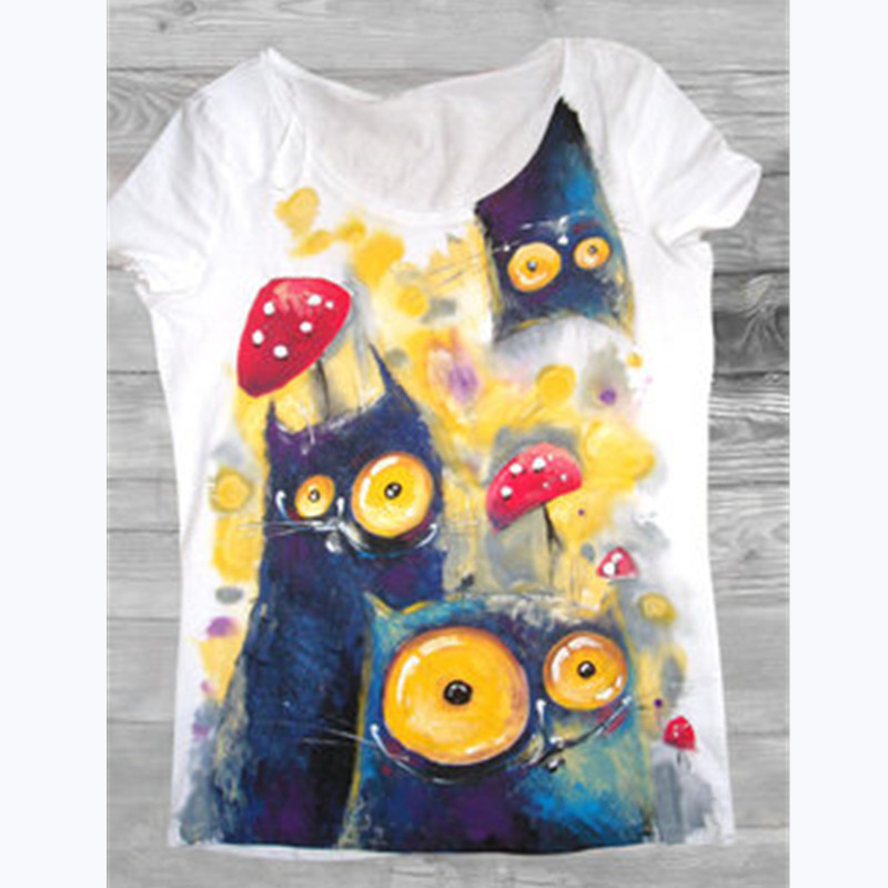 Spot 2020 summer new top Amazon hot selling fashion big eye cat T-shirt women in Europe and America