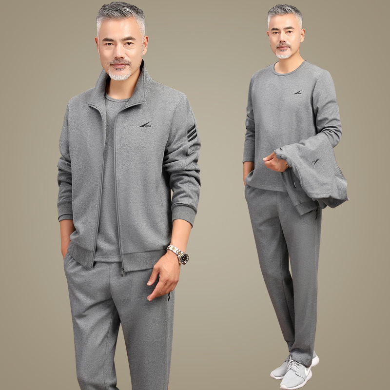 中高年スポーツスーツ男性春秋タイプカジュアルお父さんコート中年服秋ビッグサイズ3点セット|undefined