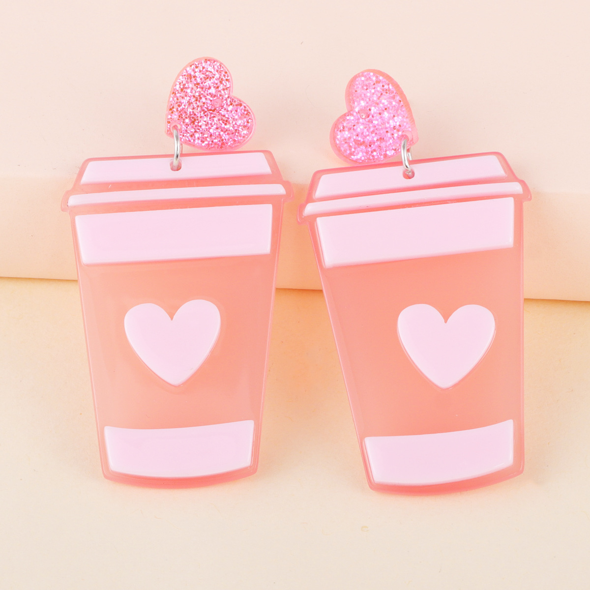 Acrylic Pink Milk Tea Cup Earrings display picture 4