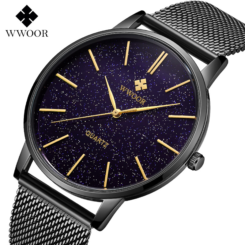 WWOOR Celebración de amor de los nuevos hombres de negocios de malla reloj de cuarzo cinturón impermeable casual Bowl Watch 8853