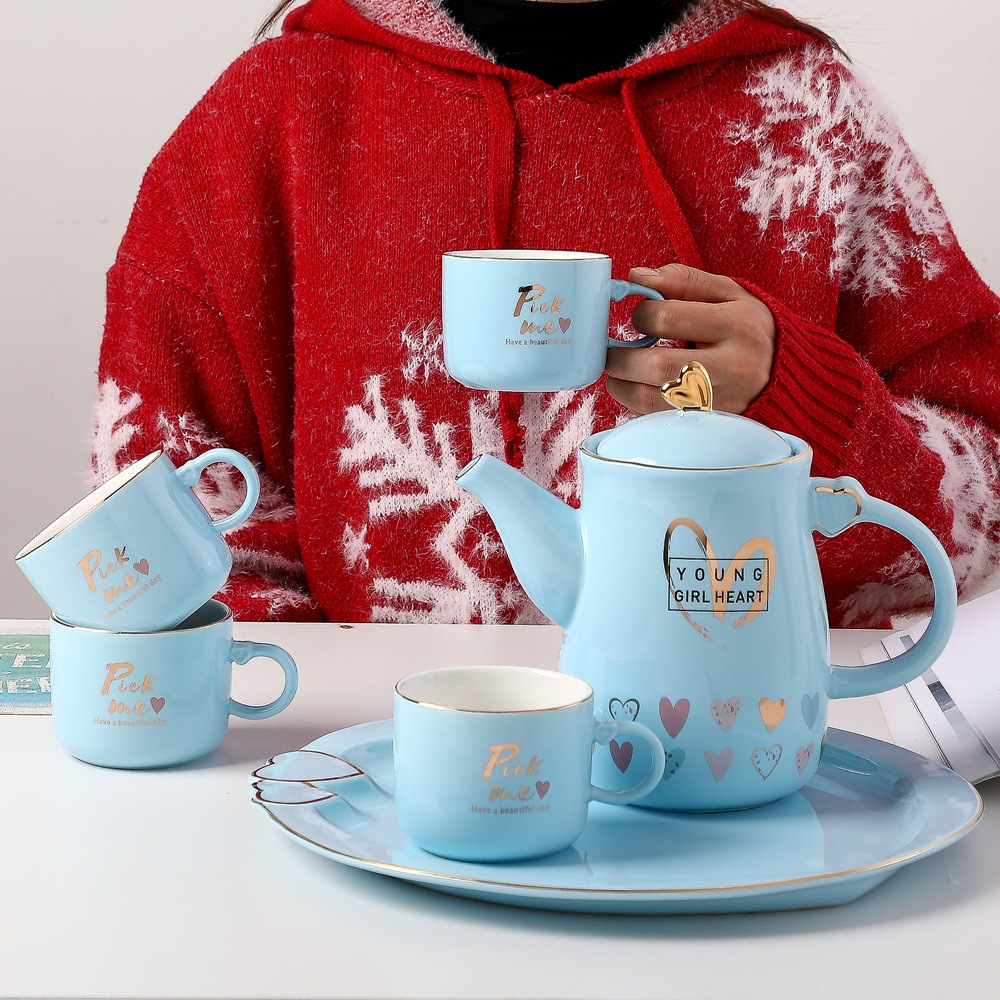 Color caramelo creativo melocotón corazón conjunto de agua traje con bandeja taza botella de agua fría Estilo nórdico regalo juego de té de agua fría
