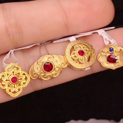 爆款源头厂家定制18K金镶嵌天然红宝石吊坠