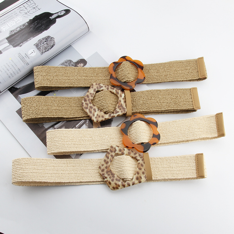 81g Weight Ethnic Style Flower Leopard Plastic Women's Woven Belts