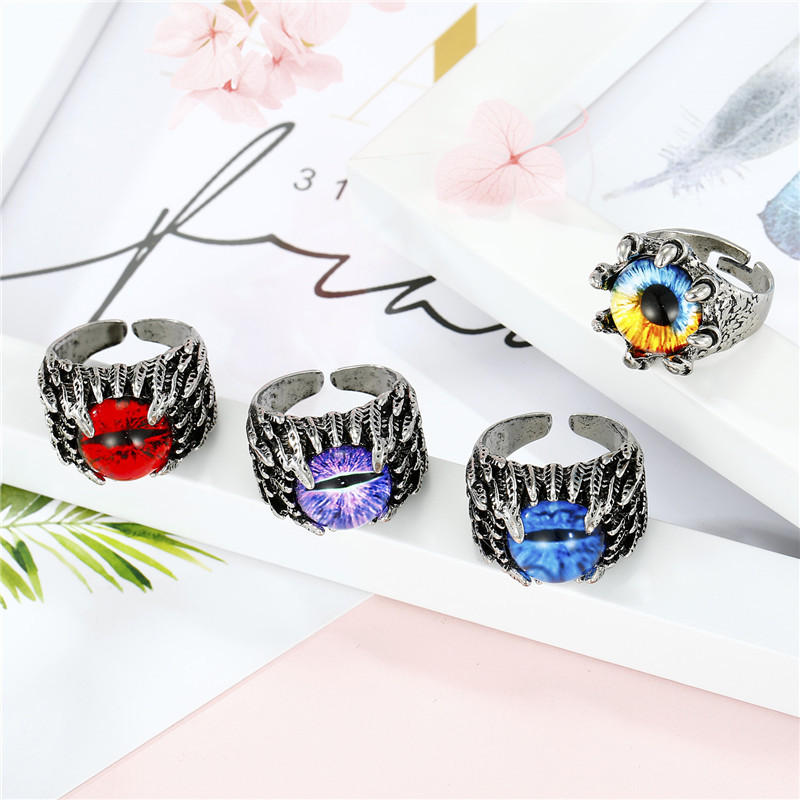 European Trend Retro Domineering Ring Personalized Punk Devil Eyes Antique Silver Open Ring Men Cros