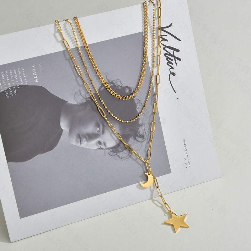 Acier Inoxydable 304 Plaqué Or 18K Placage Star Acier Au Titane Collier display picture 7