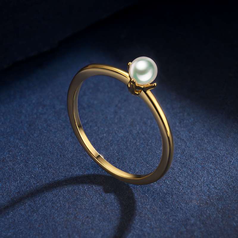 2020 Japanese And Korean Ins Simple Style Plated 14k Golden Smooth Pearl Ring Female All-matching Graceful Casual Ring Little Finger Ring display picture 2