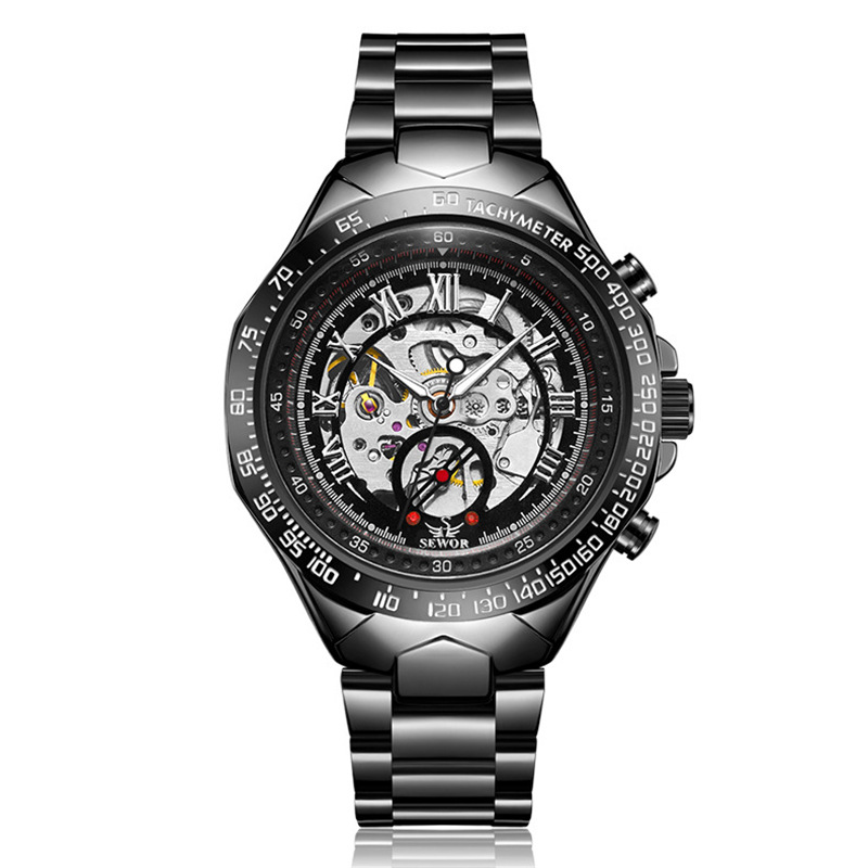 SEWOR correa de acero de moda para hombres reloj mecánico automático reloj mecánico de negocios reloj transparente hueco 768