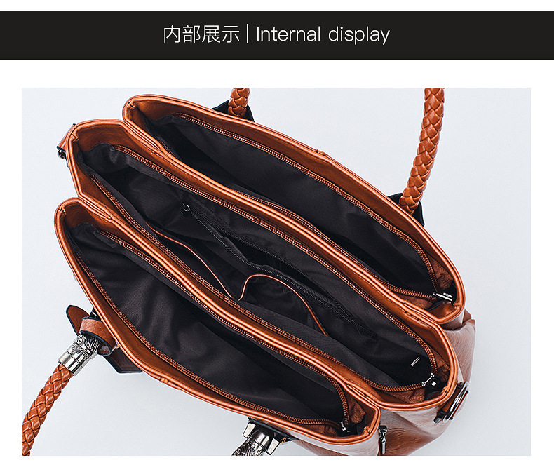 Retro Oil Leather Solid Color Three-layer Shoulder Woven Handle Messenger Bag Wholesale Nihaojewelry display picture 2