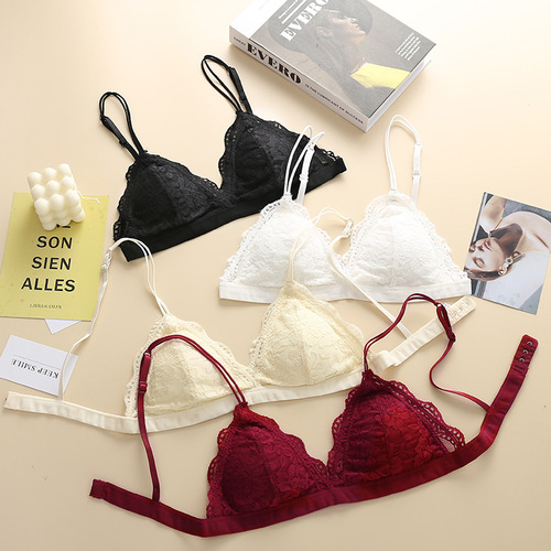 French style bra without wires, sexy lace summer thin bra, large breasts showing small triangle cup underwear for women wholesale