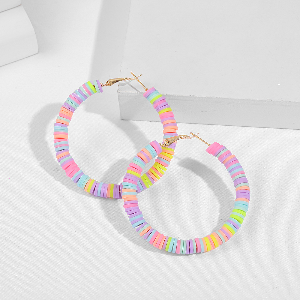 hot sale beach C-shaped soft pottery color exaggerated earrings wholesale