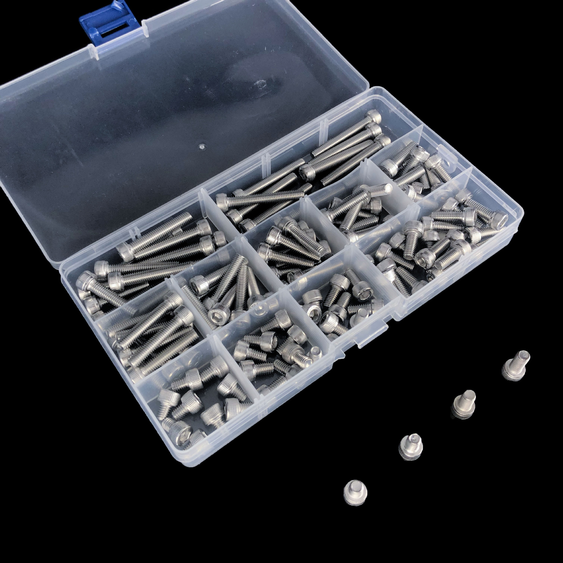 ebay热销 螺丝套装 120pcs盒装304不锈钢圆柱头内六角螺栓M5组合