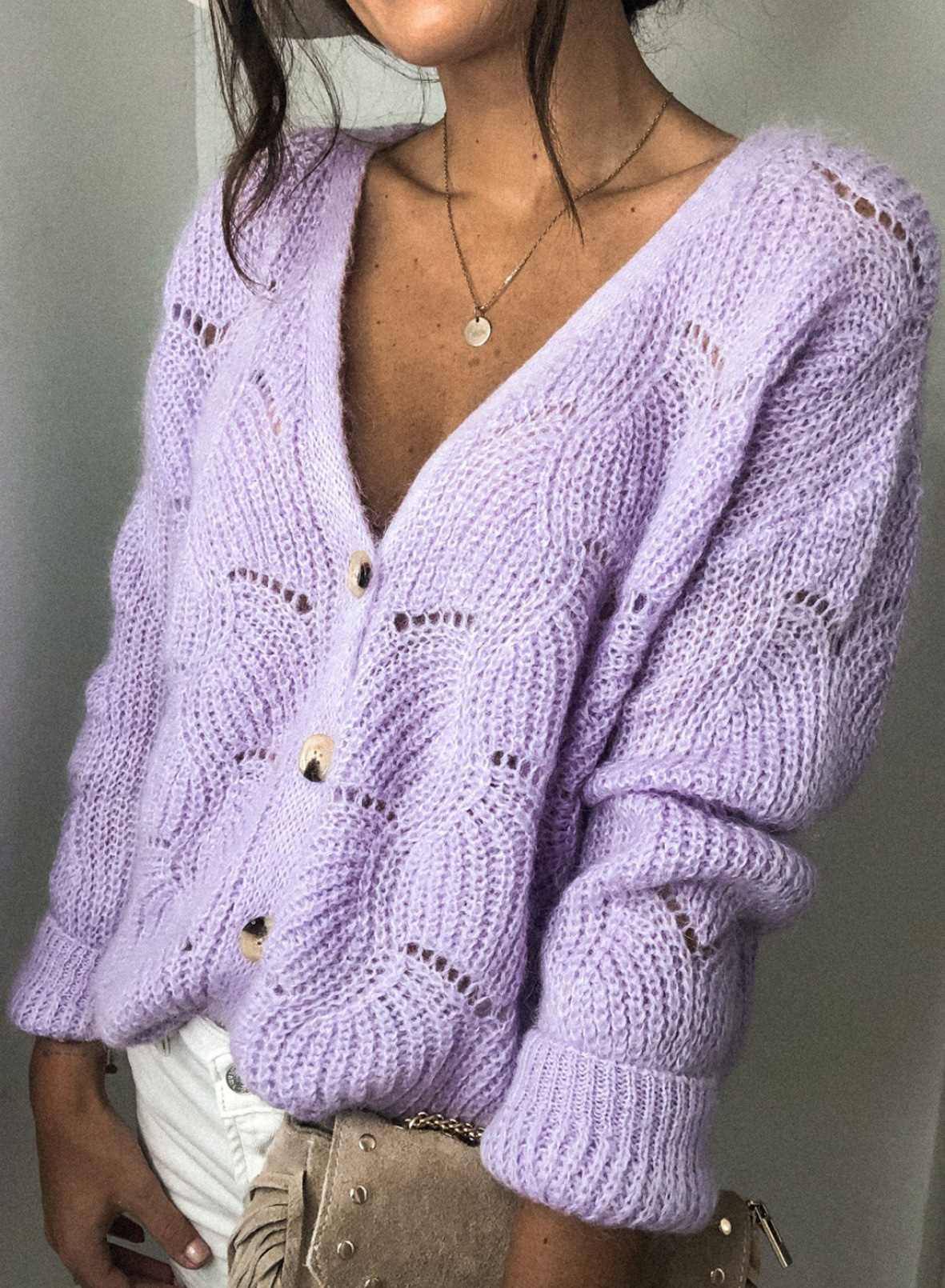 women autumn and winter new style solid color crochet hollow buttoned v-neck long-sleeved sweater  NSSI2997