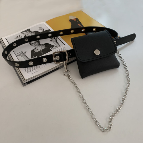 Punk style concave shape chain with bag belt, trendy, fashionable and versatile women's belt, full hole small belt