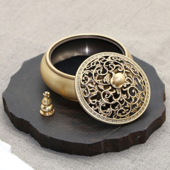 Copper incense burner pure copper incense burner household Zen Xuande burner plate incense sandalwood burner antique lotus incense burner