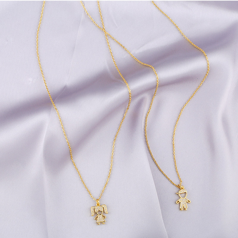 creative micro-inlaid zircon boy and girl pendant necklace wholesale