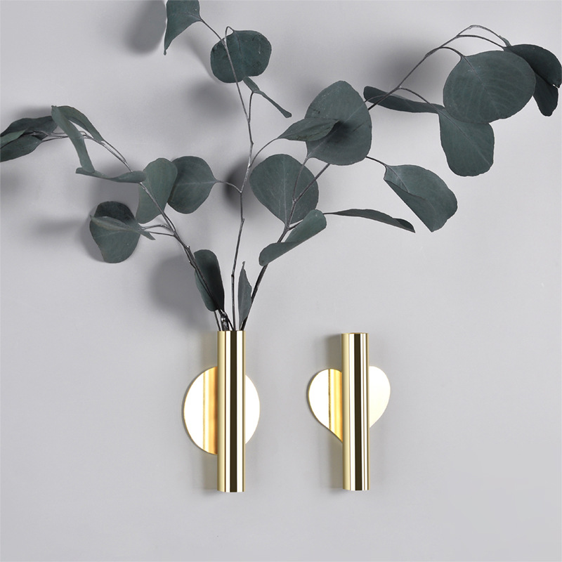 Creative Wall Flower Nordic Style Wall Flower Arrangement Tube Vase Gold Free Perforation Living Room Wall Decoration Pendant