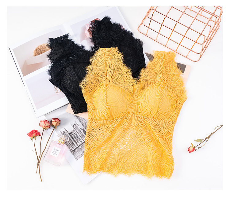 New full lace cutout V-neck, see-through beauty back, bra wrap, no bra base, small halter, thickened chest cushion, long vest detail image 11