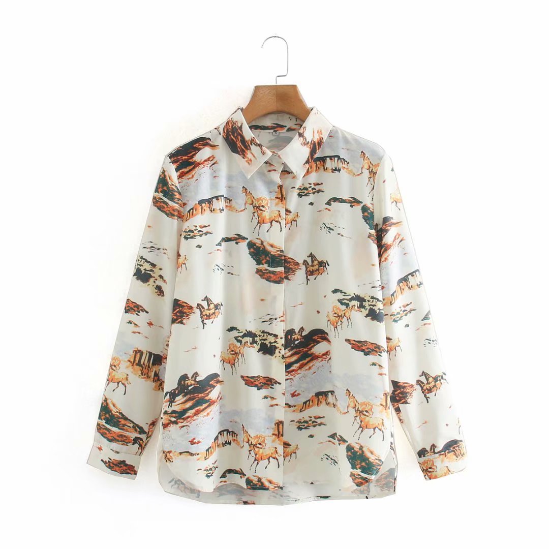 autumn butterfly print single-breasted blouse NSAM5556