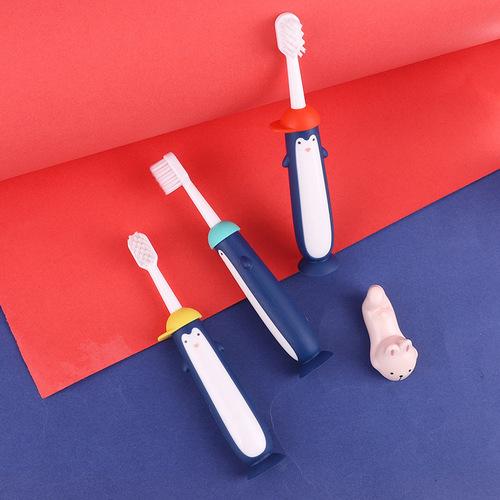 Children's Toothbrush Cartoon Penguin Shape Baby Toothbrush Single Pack Mouth Guard Children's Toothbrush Soft Bristles Wholesale