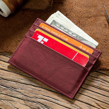 廠家直銷真皮卡包紅色女士零錢包RFID防磁超薄卡套瘋馬皮卡夾定制