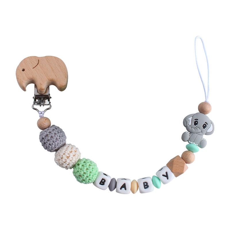 DIY creativo nuevo clip de chupete de elefante de haya cuentas de silicona bebé elefante molar Cadena de chupete de juguete cadena anti-caída