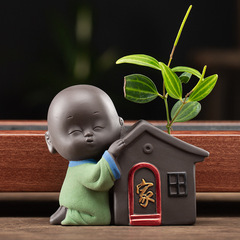 Little Monk Flower Vessel Hydroponic Tea Pet Decoration Boutique Can Cultivate Zen Feelings Five Blessings Little Novice Novice Tea Table Cute Mini Vase